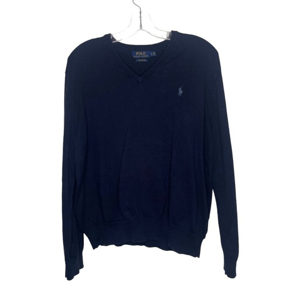 Polo Ralph Lauren Other - Polo Ralph Lauren Mens Sweater Size L Navy Blue Embroidered Logo V-Neck Pullover